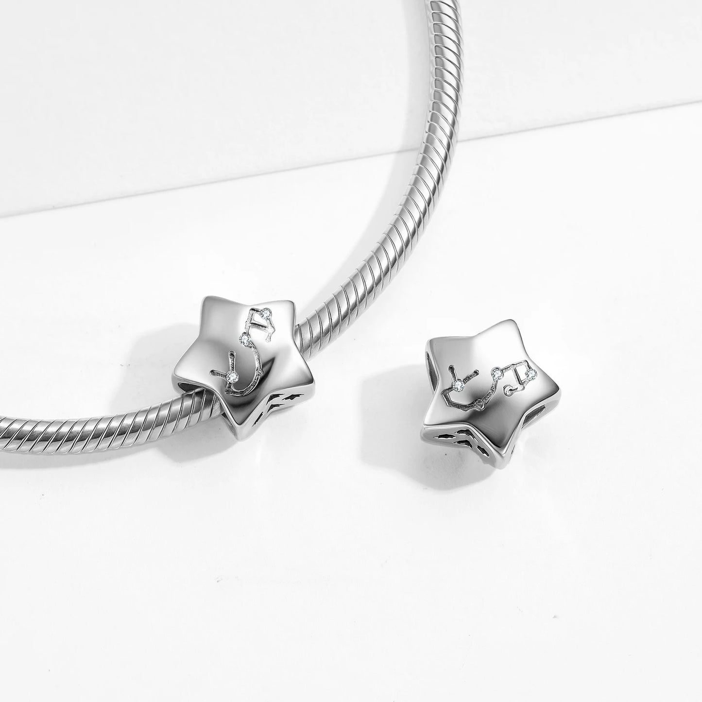 Plain Silver Zircon Lines 925 Sterling Silver 12 Zodiac Signs for Charm Beads Fit Original Bracelet Diy Jewelry Accessories