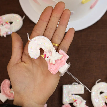 Nến Sinh Nhật Vui Vẻ Nến Số 0-9 Nến Sinh Nhật Kỳ Lân Hồng Trang Trí Bánh Nến Tiệc Sinh Nhật Trẻ Em