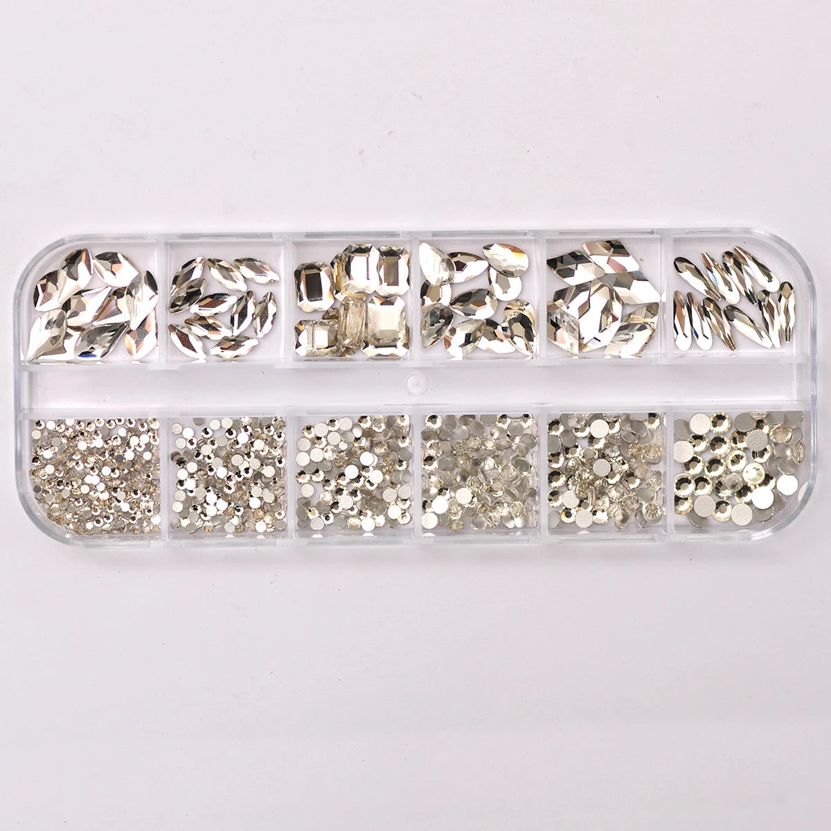 12 Grids Clear Mixed Sizes Nail Art Rhinestones Crystal 3D Glitter Non Hotfix Diamond Decoration Nail Parts Accessories