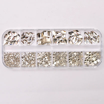 12 Grids Clear Mixed Sizes Nail Art Rhinestones Crystal 3D Glitter Non Hotfix Diamond Decoration Nail Parts Accessories