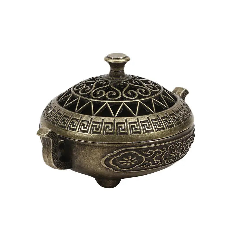 Exquisite Compact Incense Burner Three-Legged Stove Design Hollow Pattern Indoor Desktop Home Decorative Plate