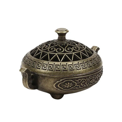 Exquisite Compact Incense Burner Three-Legged Stove Design Hollow Pattern Indoor Desktop Home Decorative Plate