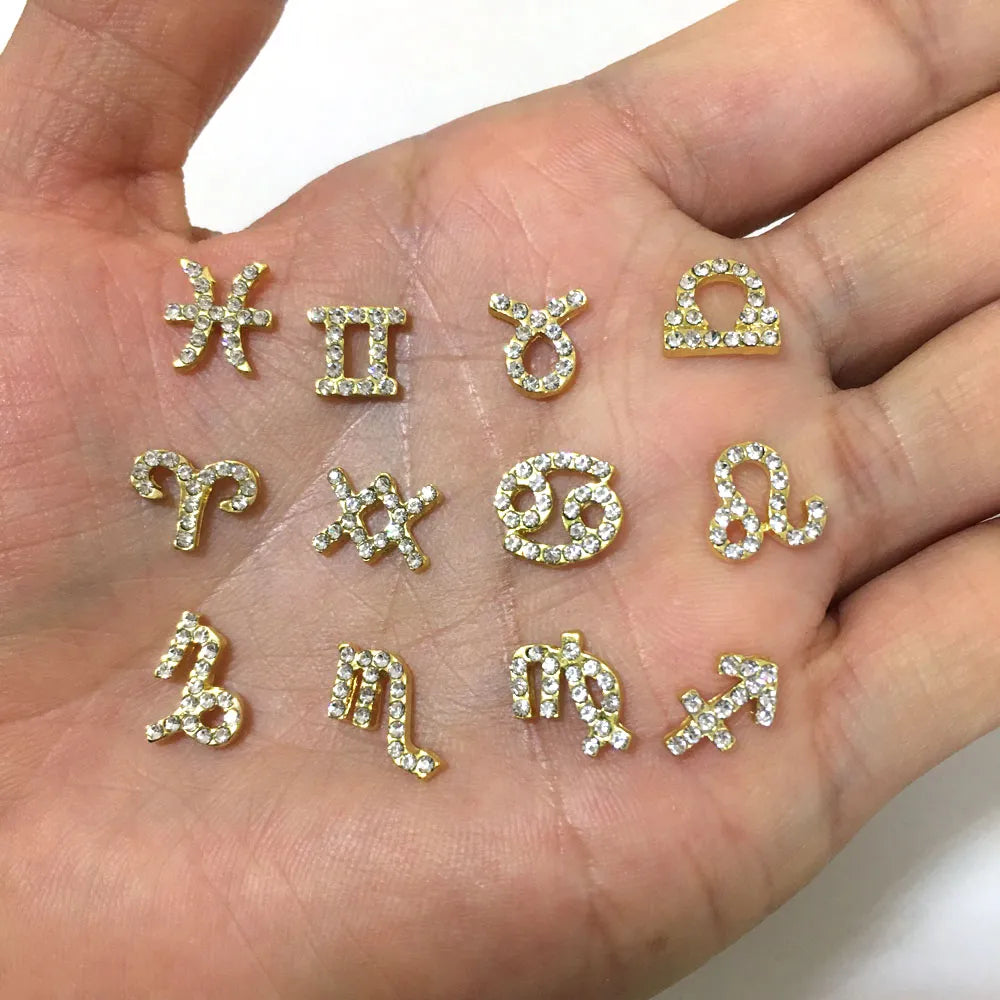 Zircon Zodiac Nail Charms 10pcs/lot Alloy 12 Constellations 3D Sign Rhinestones Symbol Accessories Shiny Nail Art Decorations