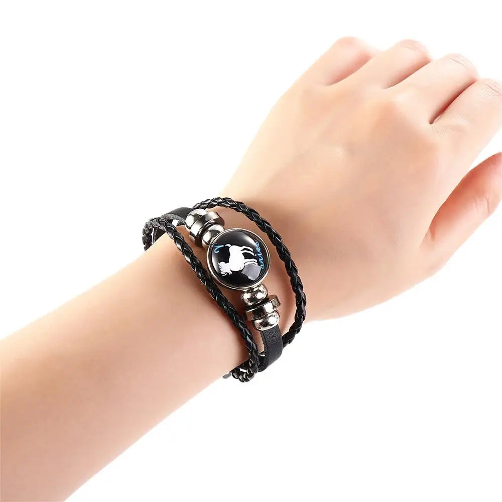 Twelve Constellation Bracelet Hand-woven Beaded Retro Leather Zodiac Sign Beads Bangle Bracelets For Women Men Jewelry Gift