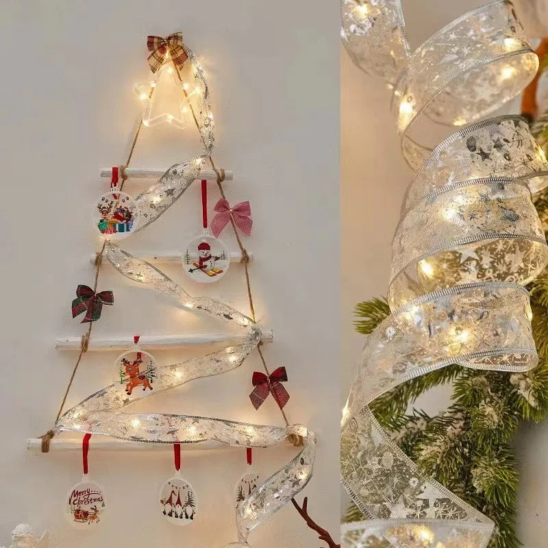 Indoor String Lights Battery Operated Christmas Ribbon with Lights Christmas Tree Accessories Decoration for Christmas New Year