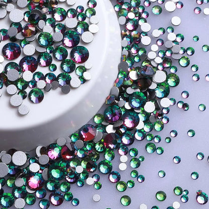 SS3-SS20 Mix Size Glitter Glass Round Rhinestones Silver Bottom Non Hotfix Small Size Crystal For Nail Art Clothes Decoration