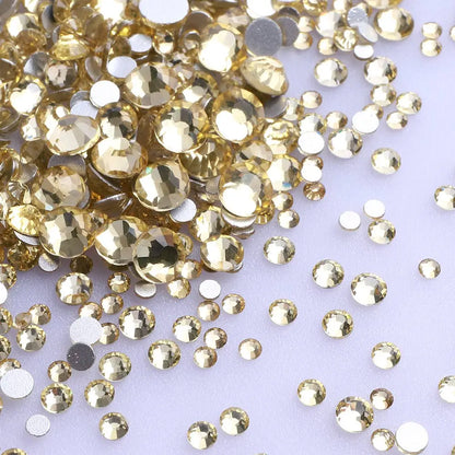 SS3-SS20 Mix Size Glitter Glass Round Rhinestones Silver Bottom Non Hotfix Small Size Crystal For Nail Art Clothes Decoration