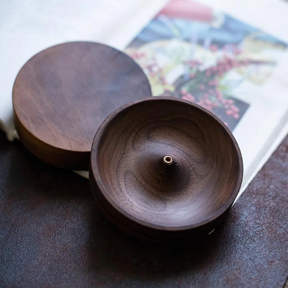 North American Black Walnut Solid Wood Incense Stick Handmade Tea Ceremony Round Incense Burner Agarwood Tray Holder
