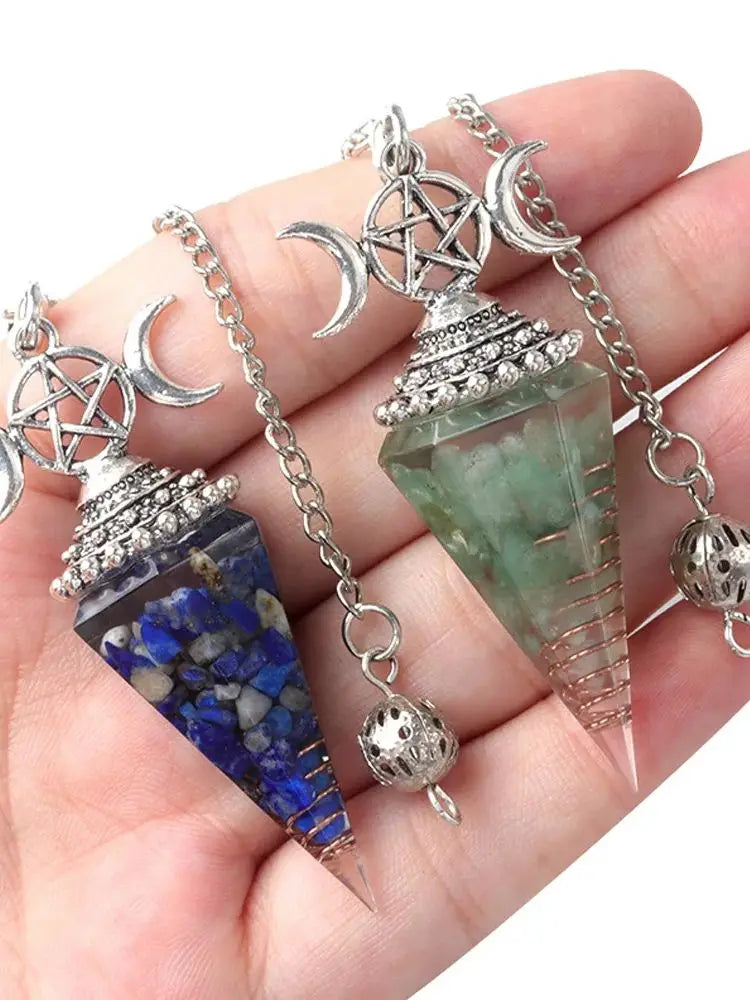 54x24mm Natural Stone Crystal Reiki Pendulum Three Phases Moon Hexagonal Cone Amethysts Charms for Jewelry Making DIY Necklace