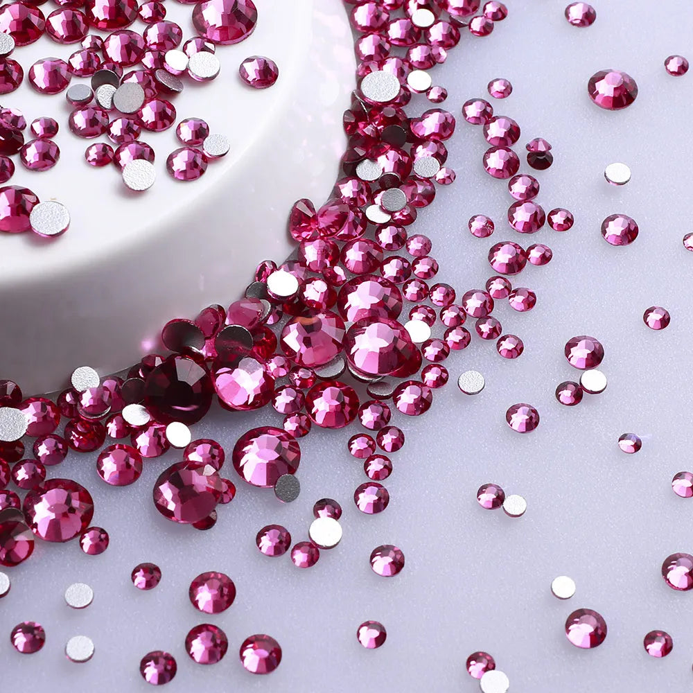 SS3-SS20 Mix Size Glitter Glass Round Rhinestones Silver Bottom Non Hotfix Small Size Crystal For Nail Art Clothes Decoration