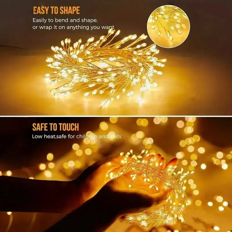 Dây Đèn Led Năng Lượng Mặt Trời Ngoài Trời Hình Pháo Hoa, Dây Đèn Đồng 8 Chế Độ Dùng Trang Trí Đám Cưới Cắm Trại Giáng Sinh