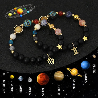 Bracelet 12 Zodiac Signs Virgo Taurus Cosmic Galaxies Eight Planets Constellation Bracelet Natural Stone Solar System Bracelet