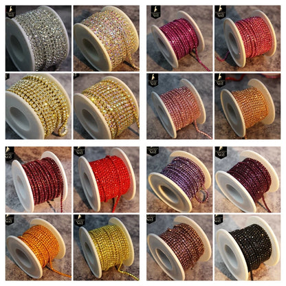 Rhinestones Chain Roll Tassel 1/10Yard Crystal Ribbon Strass Banding Sew On Gold Rhinestone Trim Strip Cup Chains For Needlework
