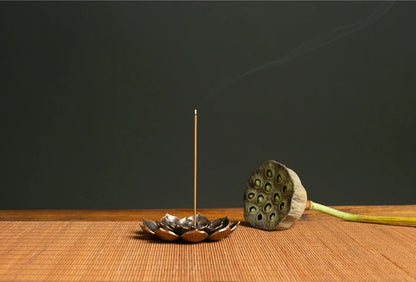 Incense Holder for Sticks Alloy Incense Burner Creative 3 levels Lotus Incense Stick Holder and Detachable Ash Catcher