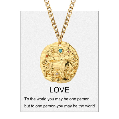 12 Zodiac Constellation Necklace for Women Gold Color Amulet Vintage Coin Woman's Pendant Copper Pave CZ Trendy Punk Collars