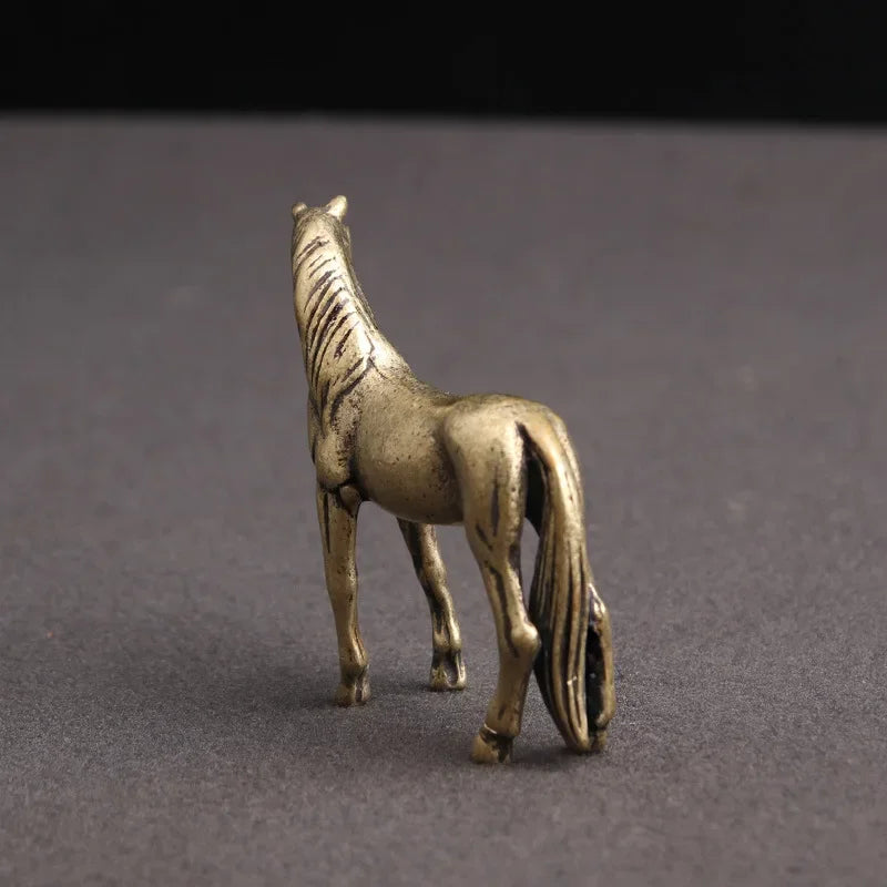 Antique Bronze Horse Statue Desk Decorations Solid Copper Micro-Carving Zodiac Horse Figurines Ornaments Home Decor Accessories