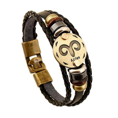 12 Constellations Bracelet 2018 New Fashion Jewelry Leather Bracelet Men Casual Personality Zodiac Signs Punk Men Bracelet C002