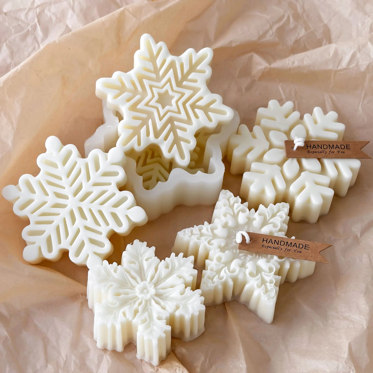 Snowflake Candle Silicone Mold DIY Christmas Soap Wax Melt Mold Aroma Stone Decor Handmade Craft Gift Home Decor Holiday Ornamen