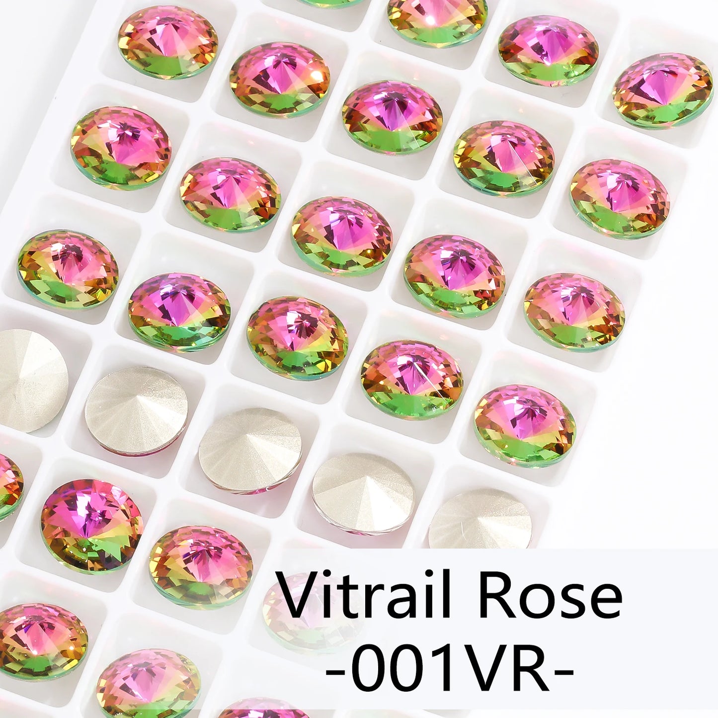6/8/10/12/14MM Rivoli Rhinestone Round Pointed Diamond Stones Colorful Beads Crafts Crystal Nail Clothes Jewelry Accessories