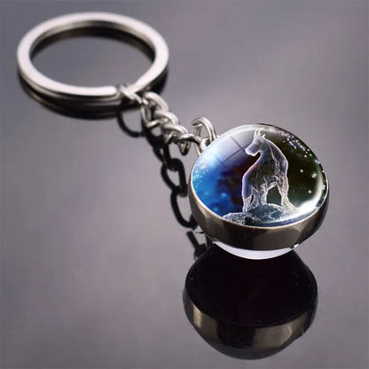 12 Constellation Key Chain Luminous Double Sided Glass Ball Pendant 12 Zodiac Key Chain Fashion Birthday Gift for Men and Women