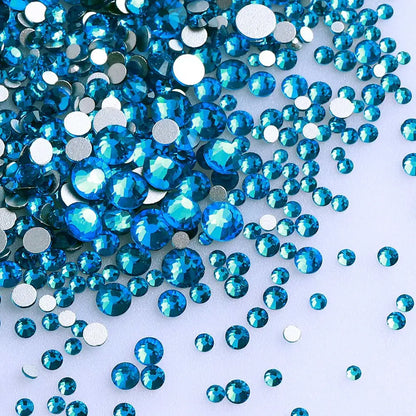 SS3-SS20 Mix Size Glitter Glass Round Rhinestones Silver Bottom Non Hotfix Small Size Crystal For Nail Art Clothes Decoration