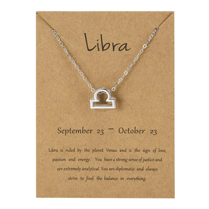 12 Horoscope Silver Color Pendant Necklace for Men Women Taurus Aries Leo Pisces Virgo 12 Constellations Jewelry Holiday Gifts