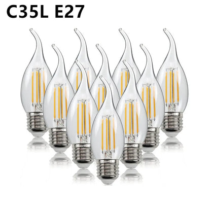 10PCS LED Bulb C35 E14 E12 E27 220V 110V Dimmable 2W 4W 6W Design Energy Saving Candle Warm White Filament Light 360 Degree Lamp