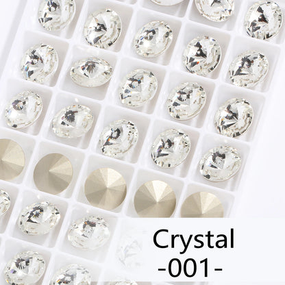 6/8/10/12/14MM Rivoli Rhinestone Round Pointed Diamond Stones Colorful Beads Crafts Crystal Nail Clothes Jewelry Accessories