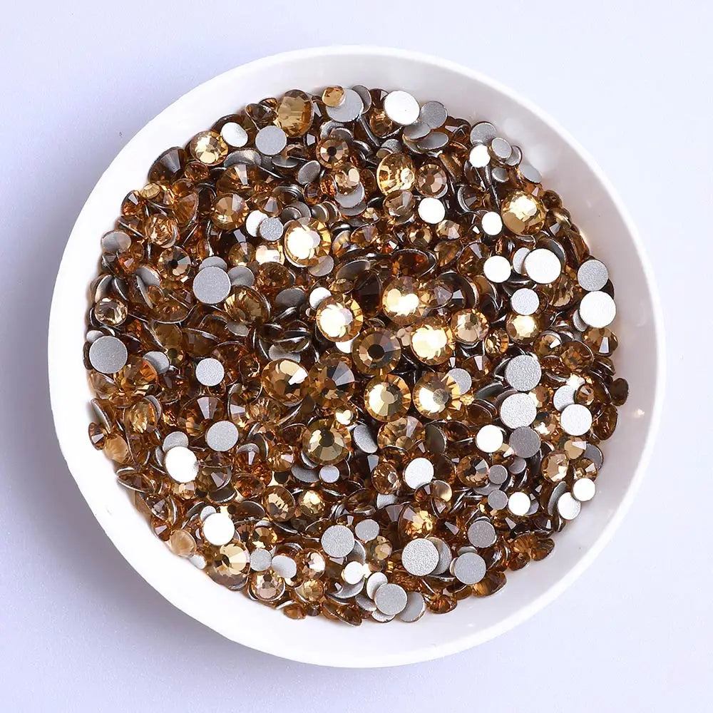 SS3-SS20 Mix Size Glitter Glass Round Rhinestones Silver Bottom Non Hotfix Small Size Crystal For Nail Art Clothes Decoration