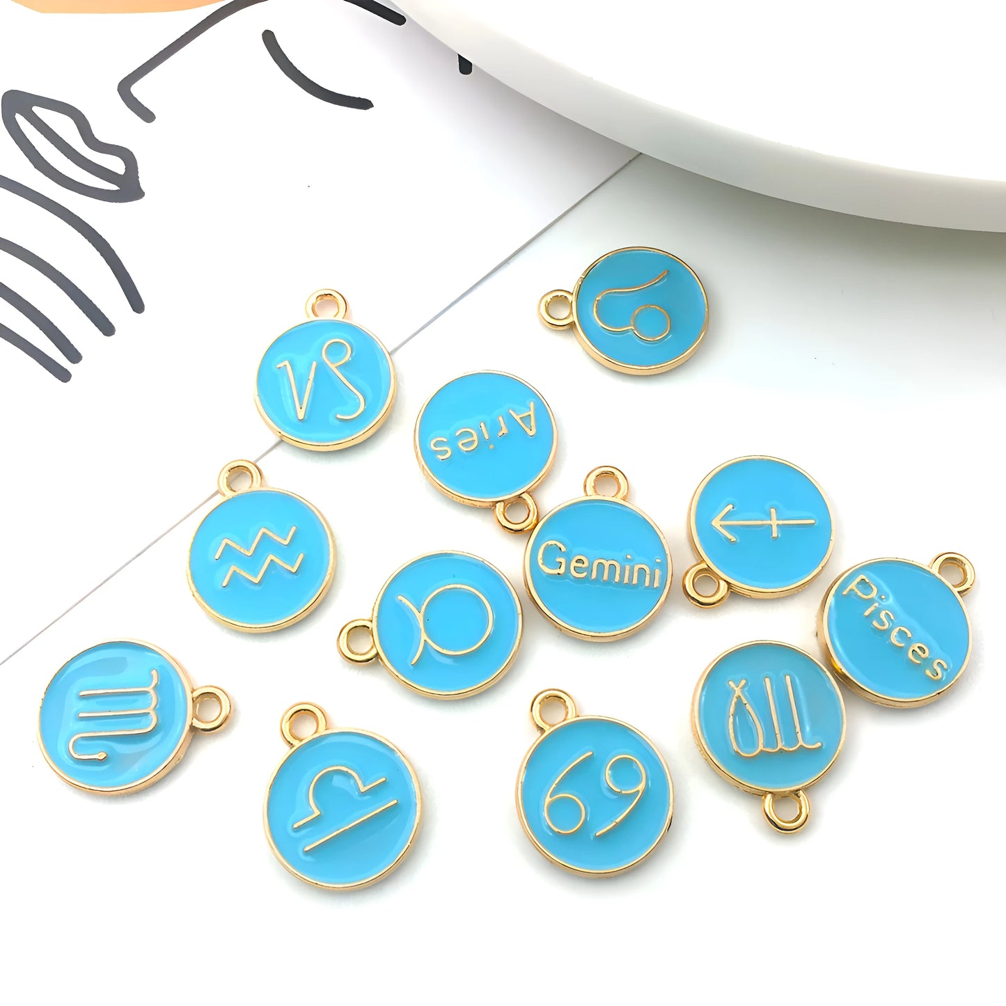 Accessoires de la série des 12 symboles du zodiaque, breloques pendentifs émaillés double face pour bracelets, colliers et boucles d'oreilles.