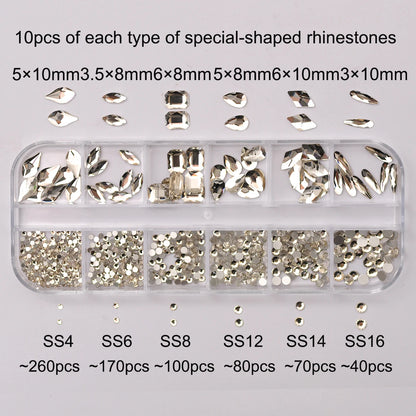 12 Grids Clear Mixed Sizes Nail Art Rhinestones Crystal 3D Glitter Non Hotfix Diamond Decoration Nail Parts Accessories