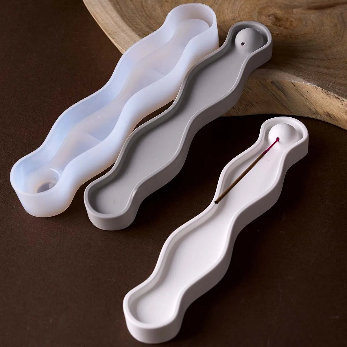 Wave Long Incense Insert Tray Silicone Mold DIY Incense Sticks Base Casting Molds Plaster Epoxy Resin Craft Making Home Decor