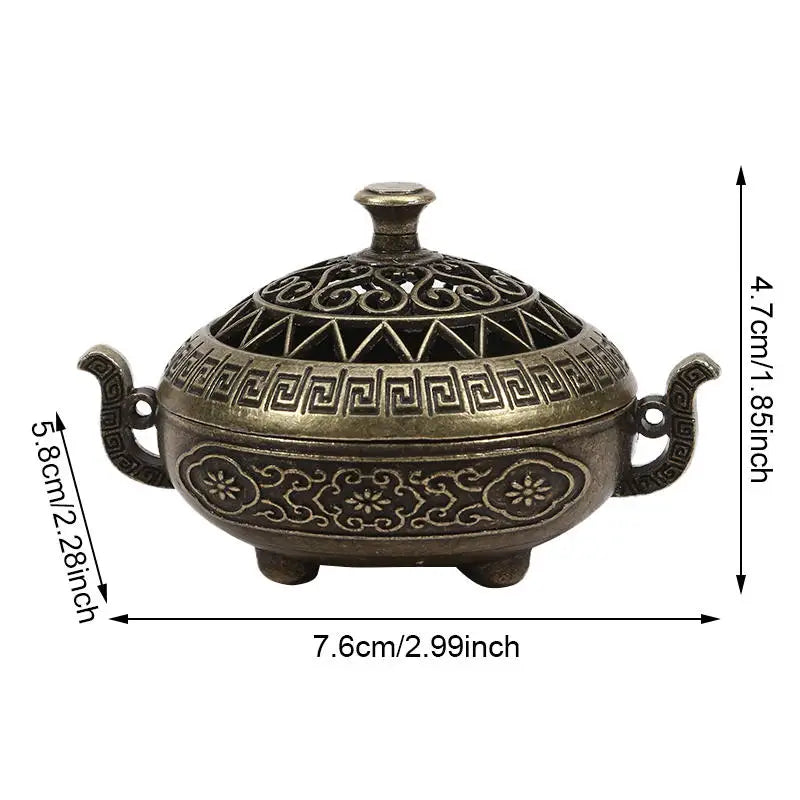 Exquisite Compact Incense Burner Three-Legged Stove Design Hollow Pattern Indoor Desktop Home Decorative Plate