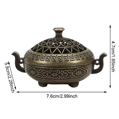 Exquisite Compact Incense Burner Three-Legged Stove Design Hollow Pattern Indoor Desktop Home Decorative Plate
