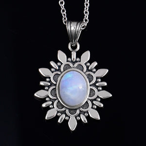 New Fashion Natural Blue Light Moonstone Pendants Necklaces For Women Men Silver Jewelry Daily Life Casual Birthday Gift