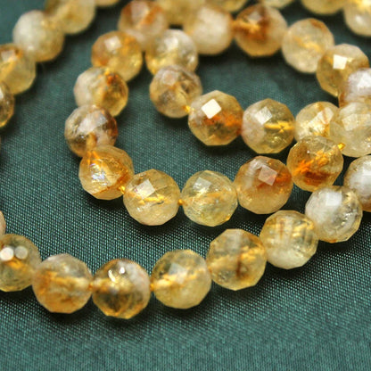 Natural Cut Yellow Crystal Citrine Round Beads DIY Handmade Beaded Bracelet Necklace For Jewelry Making Accessories Loose Beads