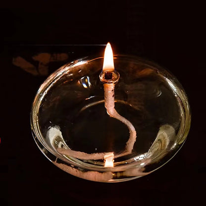 Handcrafted Flat Transparent Glass Candle Holder Oil Lamp，With a light core，Can be used as table candles，Christmas home decor at