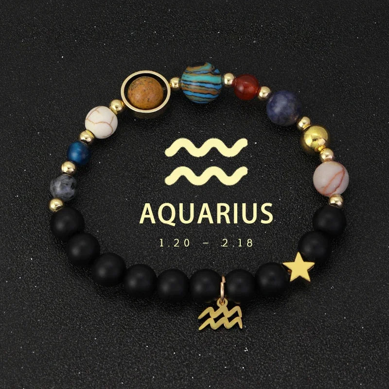 Bracelet 12 Zodiac Signs Virgo Taurus Cosmic Galaxies Eight Planets Constellation Bracelet Natural Stone Solar System Bracelet