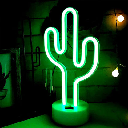 Cute Cactus Neon Sign Lights Battery & USB Powered LED Table Lamp for Party Birthday Gift Living Room Camping Summer Home Decor