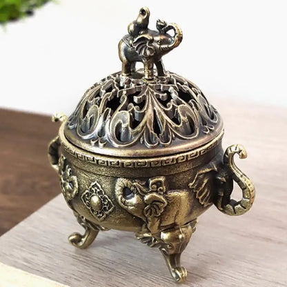 Brûleur d'Encens Éléphant Porte-Bonheur en Métal Brûleur d'Encens Lotus Bol Porte-Encens avec Poignée Yoga Méditation Décoration Maison Style Ancien