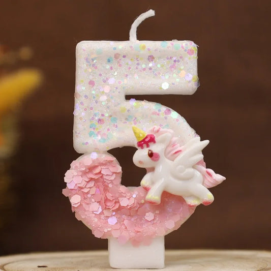 Happy Birthday Candle 0-9 Numbers Candle Pink Unicorn Birthday Candles for Cake Children's Birthday Party Candle Cake Decorating