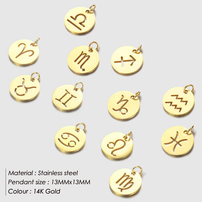 SUNIBI DIY Stainless Steel Disc Components 12 Zodiac Charms for Handmade Jewelry Making Designer Gold Plated Charms for Bracelet