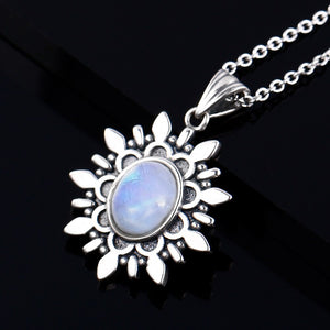 New Fashion Natural Blue Light Moonstone Pendants Necklaces For Women Men Silver Jewelry Daily Life Casual Birthday Gift