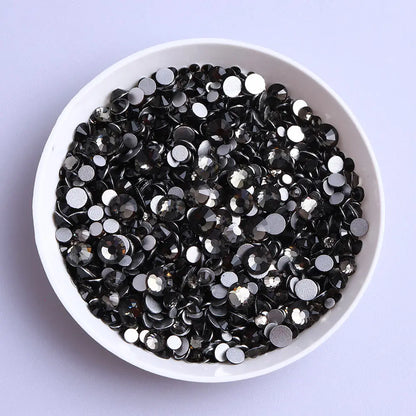 SS3-SS20 Mix Size Glitter Glass Round Rhinestones Silver Bottom Non Hotfix Small Size Crystal For Nail Art Clothes Decoration