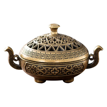 Exquisite Compact Incense Burner Three-Legged Stove Design Hollow Pattern Indoor Desktop Home Decorative Plate