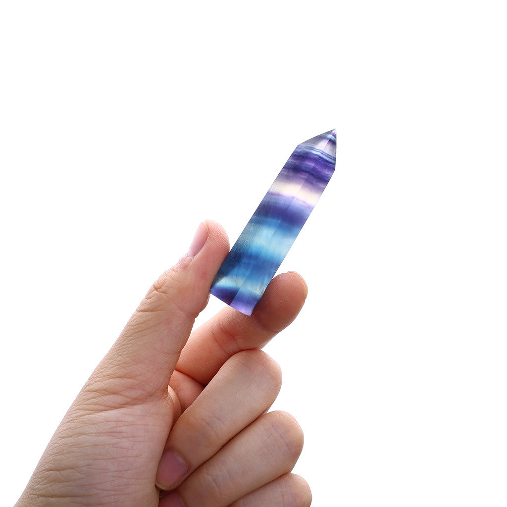 Natural Fluorite Crystal Colorful Striped Fluorite 4-7CM Quartz Crystal Stone Point Healing Hexagonal Wand Treatment Stone