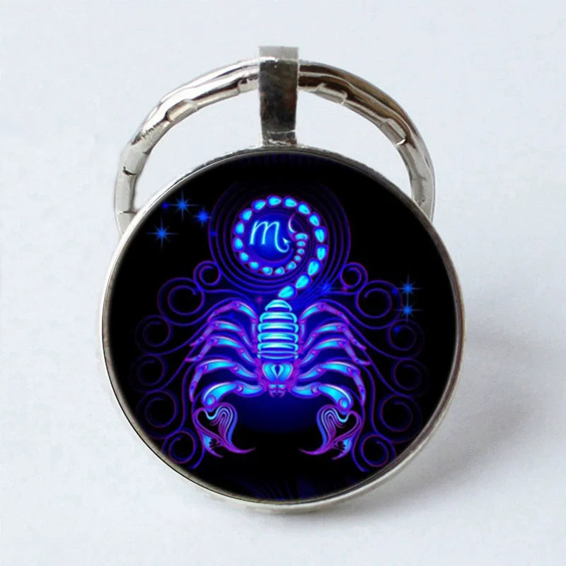 Zodiac Sign Key Chain Constellation Pendant Double Face Keyring Key Holder for Astrology Lovers