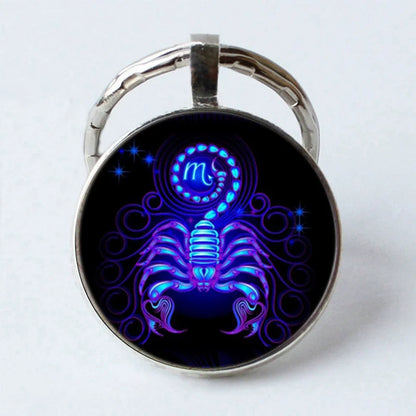Zodiac Sign Key Chain Constellation Pendant Double Face Keyring Key Holder for Astrology Lovers