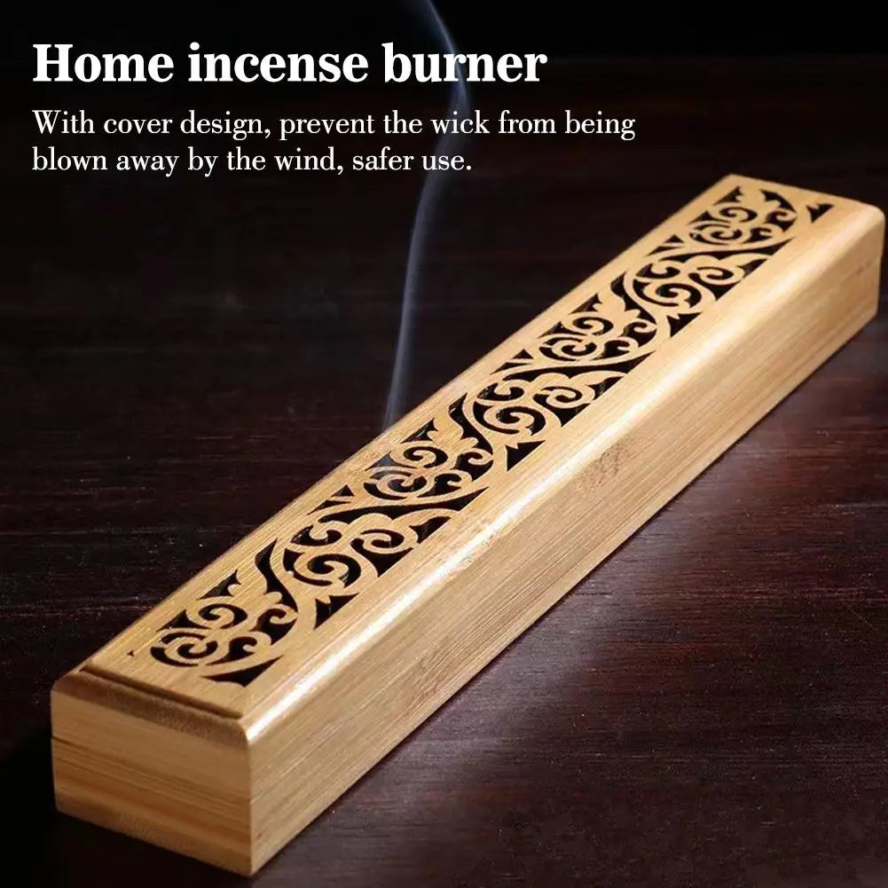Natural Bamboo Incense Burner With Laying Plate Aromatherapy Wooden Box For Incense Storage Burning Hollowed Line Incense Box