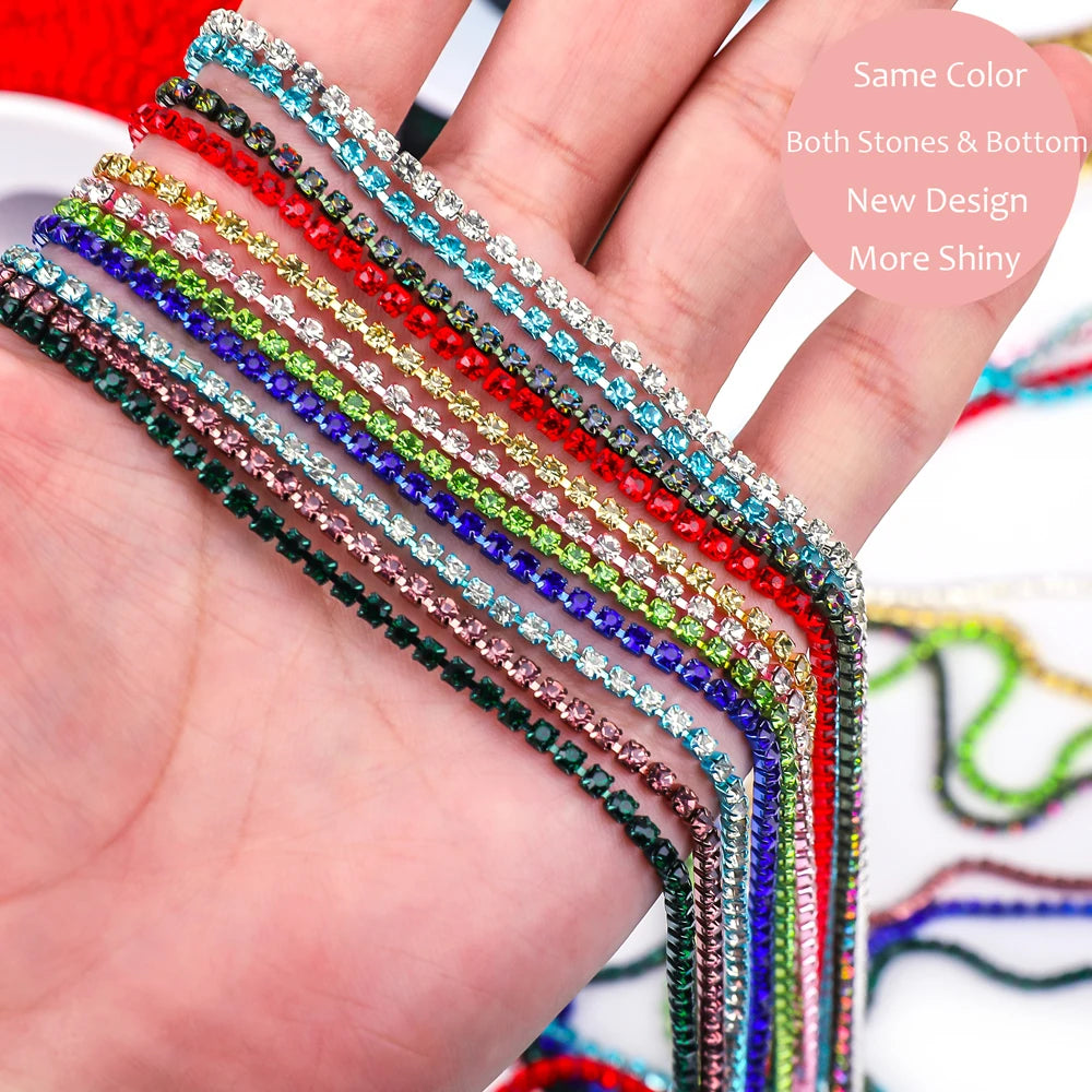 Crystal 10 Yard Rhinestones Trim Stone Cup Chain Gold Diamond Strass Decorative Applique Crystal Trimmings For Dresses